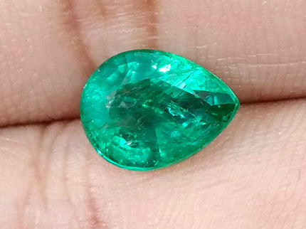 3.19ct Zambian Emerald, Certified Natural Bright Spring Green Pear Cut Loose Gemstone