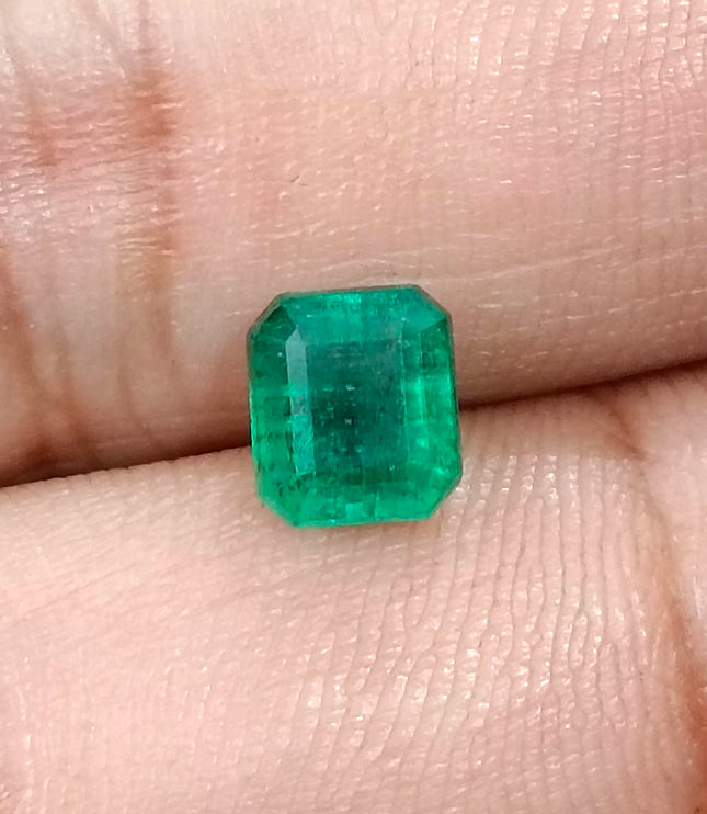 1.59ct Zambian Emerald, Certified Natural Deep Pure Green Octagon Cut Gemstone