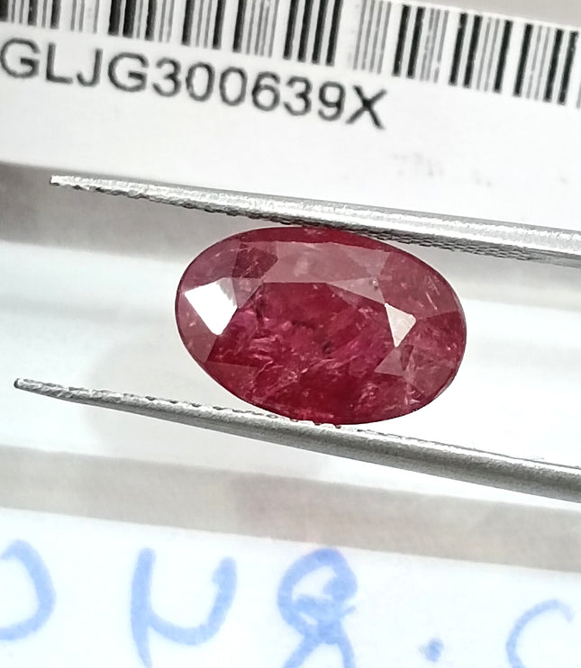 2.84ct Mozambique Ruby Untreated Natural SGL Certified Rasberry Red Stone