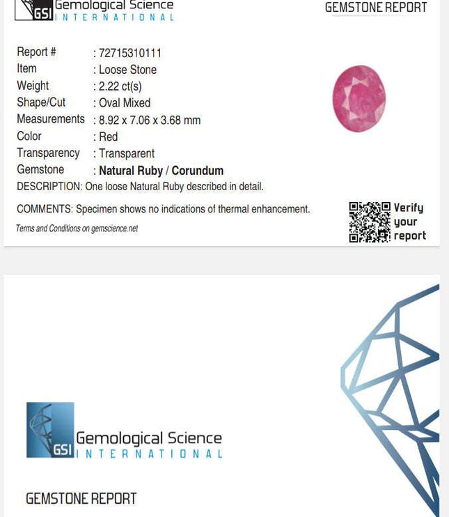 2.22ct Burmese Ruby, Certified Natural Untreated Loose Gemstone