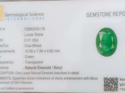 Zambian Emerald 2.41ct Certified Natural Deep Green Oval Cut Loose Stone