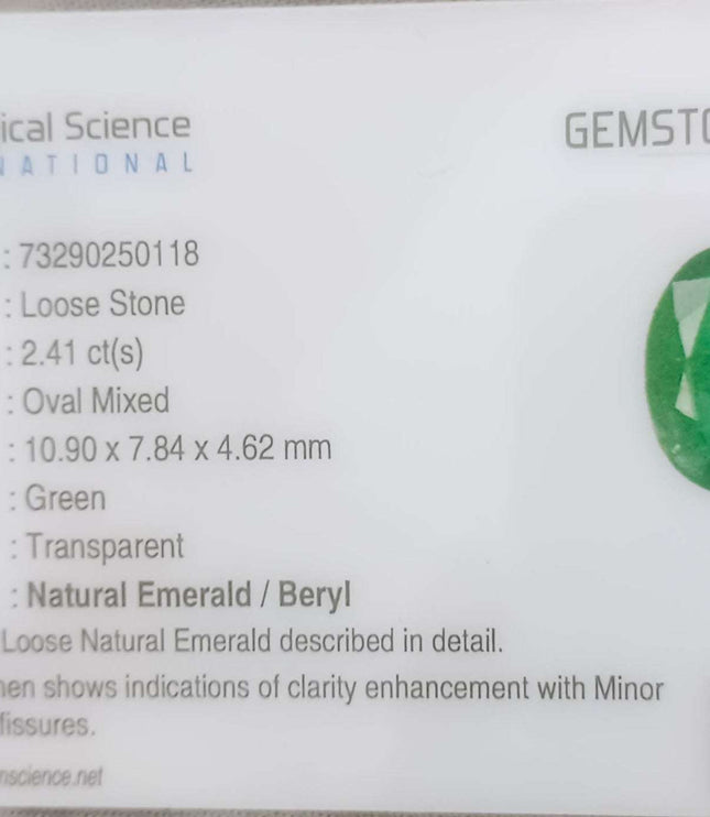 Zambian Emerald 2.41ct Certified Natural Deep Green Oval Cut Loose Stone