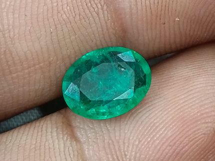 Certified 2.40ct Zambian Natural Emerald Medium Bright Grass Green Oval Cut Loose Gemstone