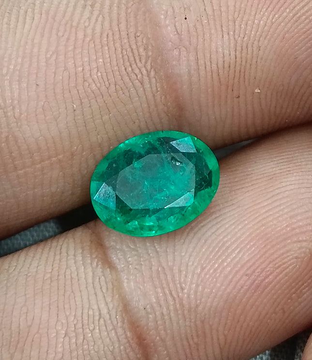 Certified 2.40ct Zambian Natural Emerald Medium Bright Grass Green Oval Cut Loose Gemstone