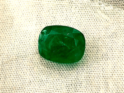 Dark Green 4.42ct Zambian Emerald, Certified Natural Cushion Cut Loose Gemstone