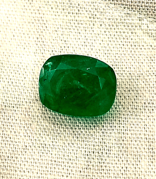 Dark Green 4.42ct Zambian Emerald, Certified Natural Cushion Cut Loose Gemstone