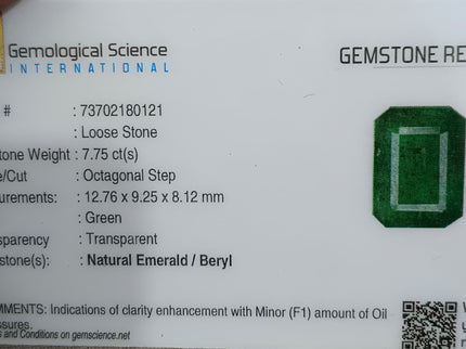 Zambian Emerald 7.75ct Certified Natural Dark Green Octagon Cut Loose Gemstone