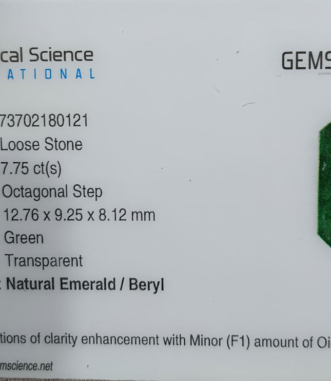 Zambian Emerald 7.75ct Certified Natural Dark Green Octagon Cut Loose Gemstone