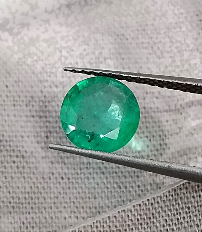 Zambian Emerald 1.00ct Certified Natural Medium Bright Shamrock Green Round Cut Gemstone