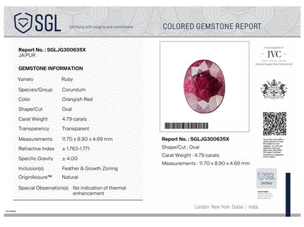 4.79ct Untreated Ruby Natural Mozambique SGL Certified Wine Red Loose Gemstone