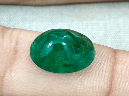 7.15ct Cabochon Cut Vivid Deep Green Natural Zambian Emerald Minor Oiled Loose Gemstone