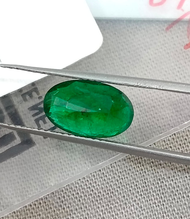 2.46ct Natural Emerald Top Vivid Deep Green Zambian Oval Cut GSI Certified Gemstone