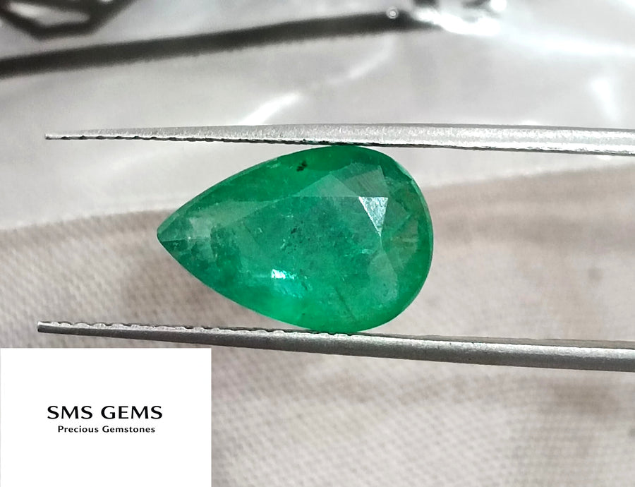 3.25ct Zambian Emerald, Certified Natural Velvet Green Pear Cut Loose Stone