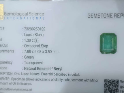 Zambian Emerald 1.39ct Natural Medium Green Loose Gemstone