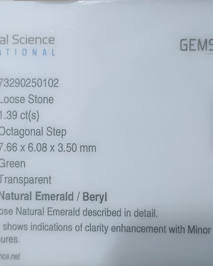 GSI USA Certified 1.39ct Medium Green Natural Zambian Minor Oiled Loose Gemstone