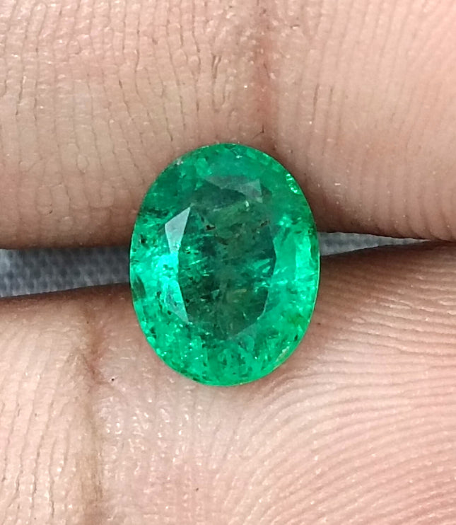 Zambian Emerald 1.82ct Vivid Medium Deep Green Oval Cut Loose Gemstone