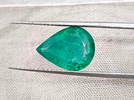 2.98ct Natural Emerald Medium Deep Green GSI Certified Pear Cut Loose Gemstone