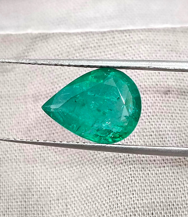 2.98ct Natural Emerald Medium Deep Green GSI Certified Pear Cut Loose Gemstone
