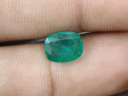 2.41ct Zambian Emerald GSI Certified Medium Green Cushion Cut Loose Gemstone