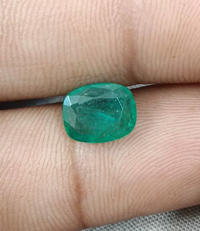 2.41ct Zambian Emerald GSI Certified Medium Green Cushion Cut Loose Gemstone