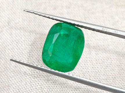 Zambian Emerald 3.34ct Certified Natural Medium Deep vivid Green Cushion Cut Loose Gemstone