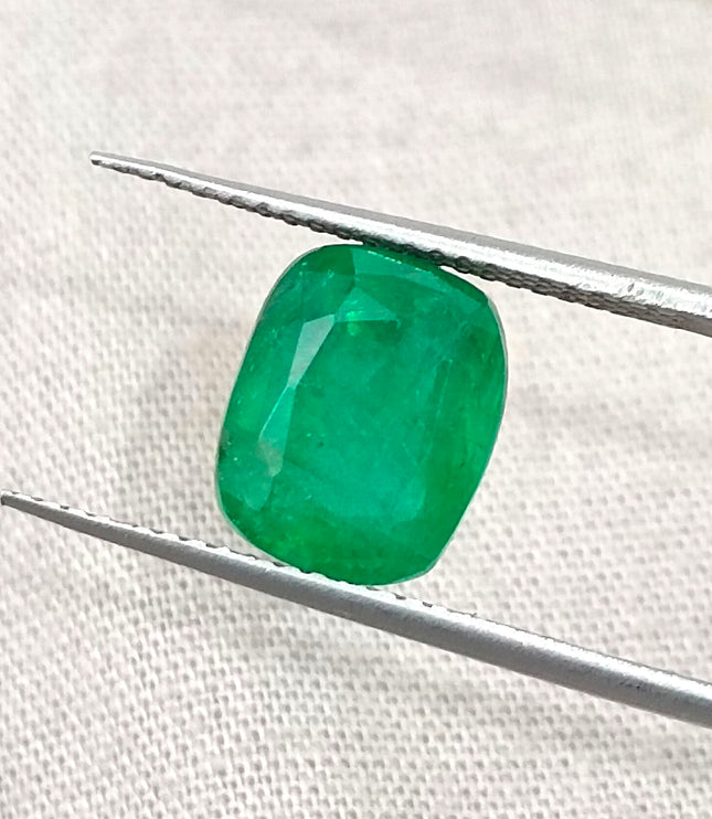 Zambian Emerald 3.34ct Certified Natural Medium Deep vivid Green Cushion Cut Loose Gemstone