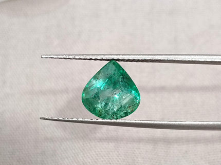 2.44ct Natural Emerald SGL Certified Pear Cut Sparkling Medium Deep Green Gemstone
