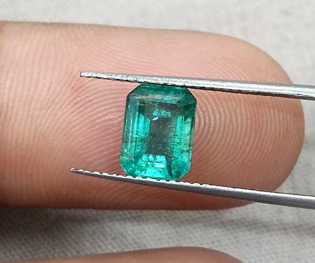 1.38ct Natural Emerald SGL Certified Zambian Medium Slightly Bluish Green Octagon Gemstone