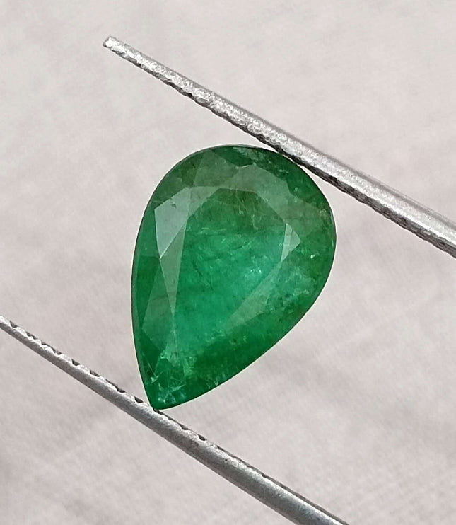 Zambian Emerald 2.31ct Certified Natural Deep Green Pear Cut Stone