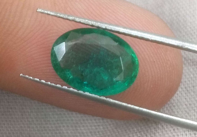 2.41ct GSI Certified Deep Green Zambian Emerald Minor Oiled Loose Gemstone