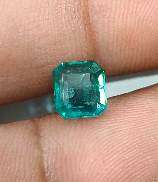 2.07ct Natural Emerald GSI Certified Blue Green Octagon Cut Gemstone