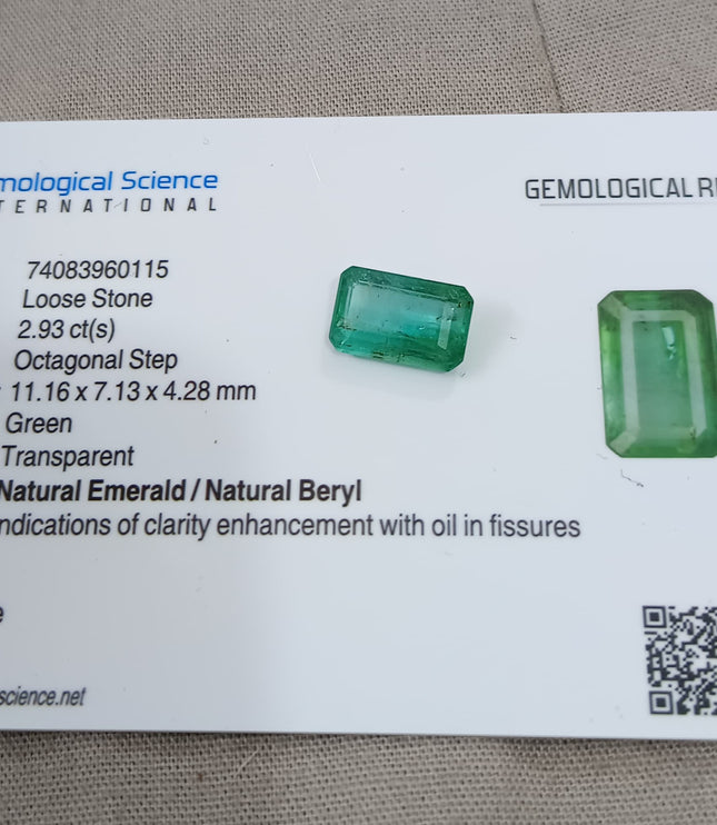 Emerald Natural 2.93ct Certified Medium Green Octagon Cut Loose Gemstone