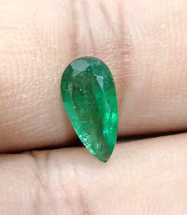 1.81ct Natural Emerald SGL Certified Vivid Velvet Green Zambia Pear Cut Stone