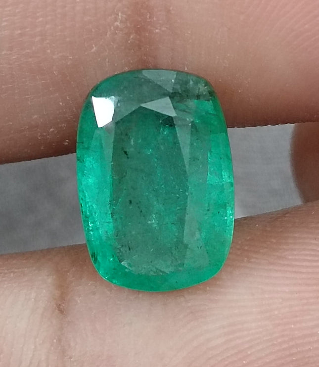 4.87ct Zambian Emerald, Deep Green Cushion Cut Loose Gemstone