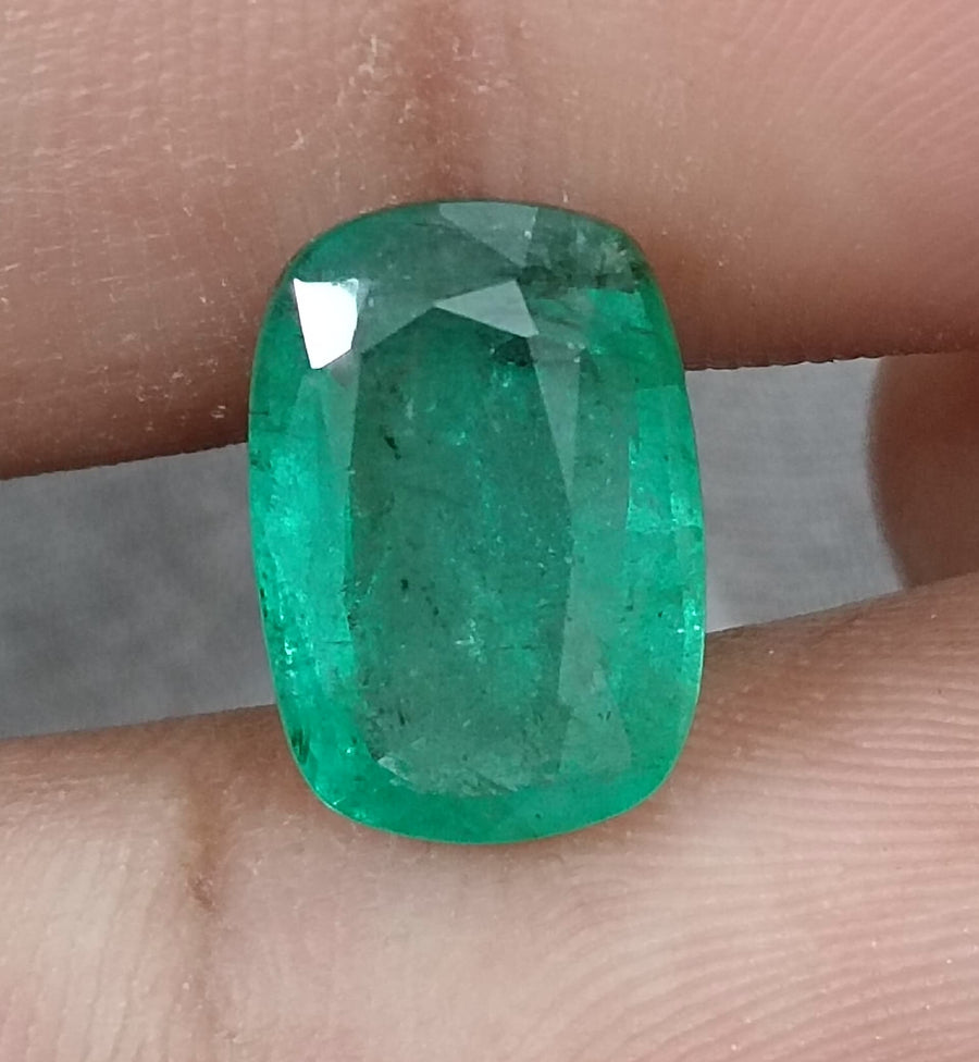 4.87ct Zambian Emerald, Deep Green Cushion Cut Loose Gemstone