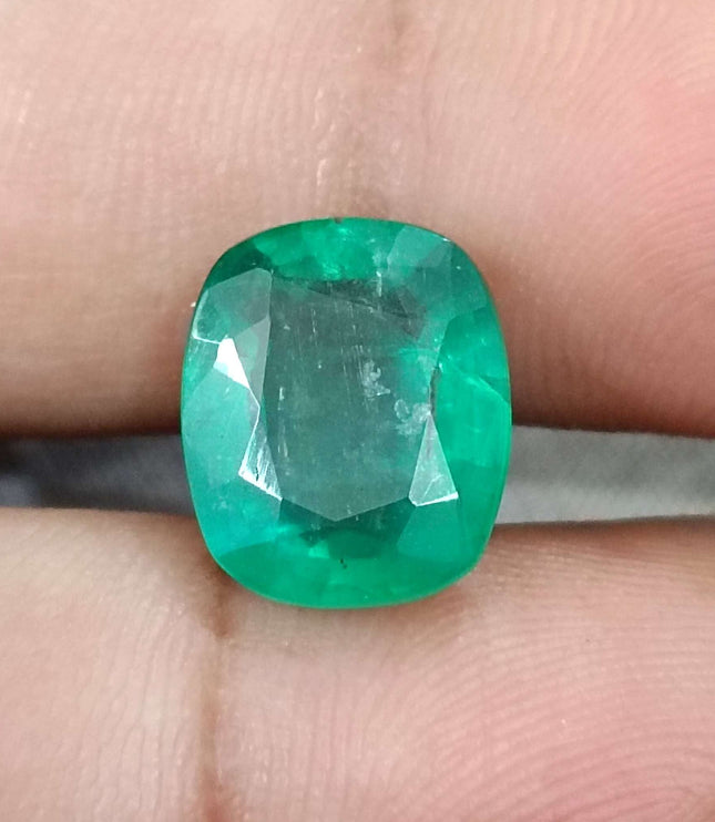 Natural Zambian Emerald 6.28ct Big Size Cushion Cut Medium Deep Green Loose Gemstone