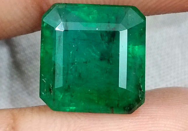 Big Size 9.93ct Zambian Emerald Vivid Deep Green  Certified by GSI Minor Oiled Loose Gemstone