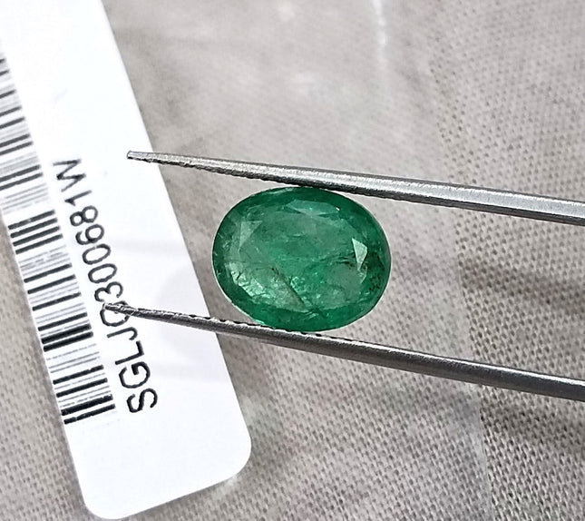 Emerald Natural Zambia 2.34ct SGL Certified Spring Green Color Oval Cut Loose Gemstone