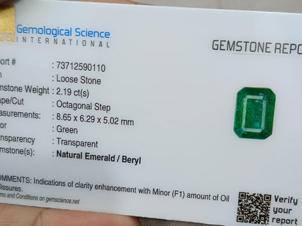 Zambian Emerald 2.19ct Deep Forest Green Octagon Cut Certified Natural Loose Gemstone