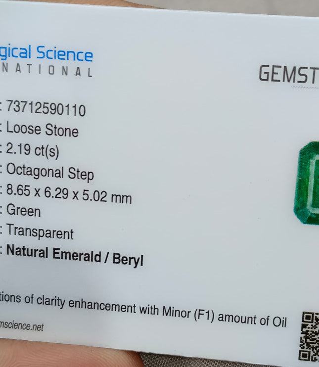 Zambian Emerald 2.19ct Deep Forest Green Octagon Cut Certified Natural Loose Gemstone