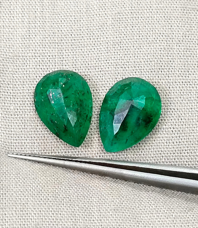 8.36ct Matched Zambian Emerald Pair Deep Green Pear Cut Loose Gemstones