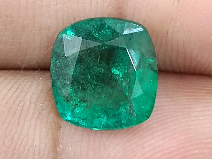 5.39ct Natural Emerald GSI Certified Deep Green Zambian Cushion Cut loose Gemstone