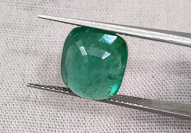 4.25ct Natural Zambian Emerald, Cushion Cut Minor Oiled Loose Gemstone