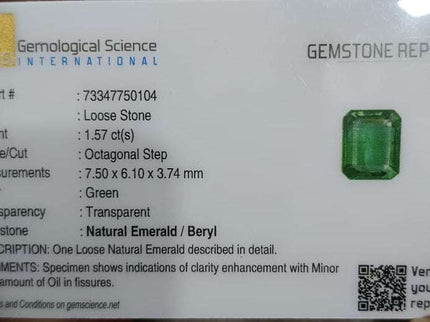 Certified 1.57ct Zambian Natural Emerald