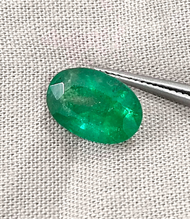 3.24ct Vivid Green Zambian Emerald, Certified Natural Oval Cut Loose Gemstone