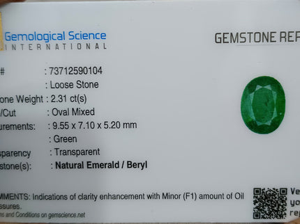 Zambian Emerald 2.31ct Certified Natural Medium Deep Green Oval Cut Loose Gemstone