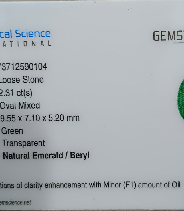 Zambian Emerald 2.31ct Certified Natural Medium Deep Green Oval Cut Loose Gemstone