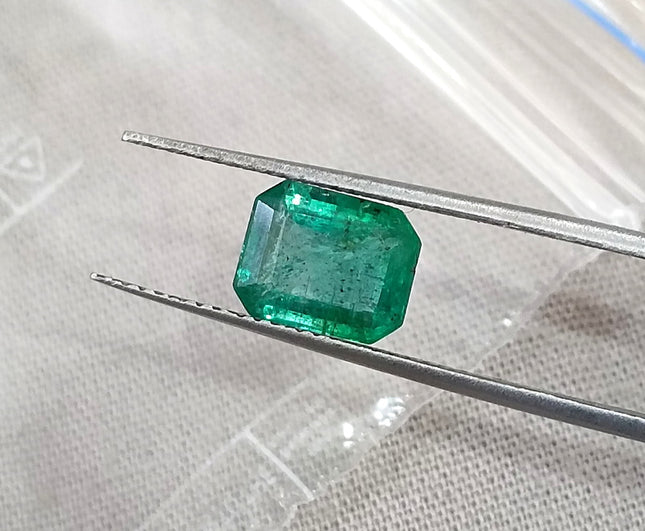 1.76ct Natural Emerald Zambia SGL Certified Medium Deep Green Octagon Cut Loose Gemstone