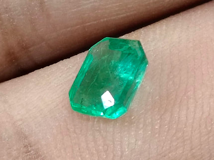 GSI Certified 1.42ct Panjshir Emerald Medium Intense Green Octagon Cut Gemstone