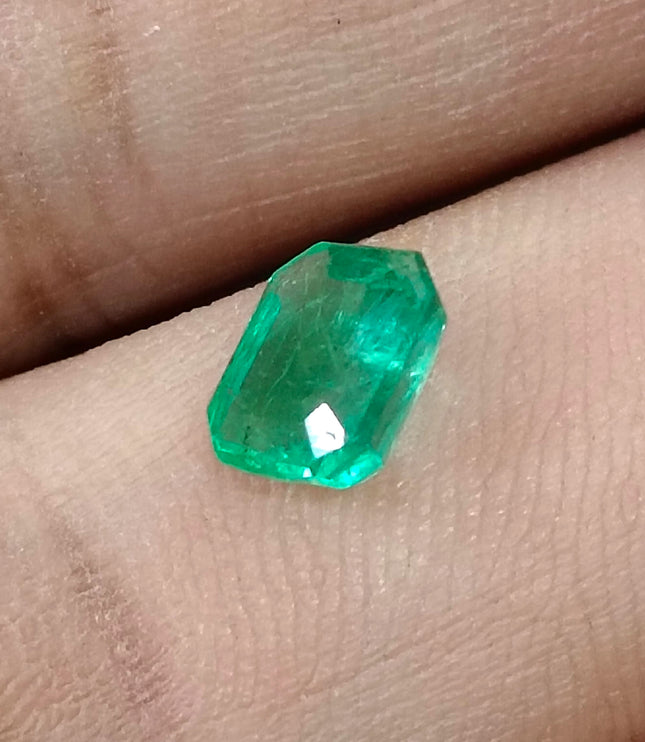 GSI Certified 1.42ct Panjshir Emerald Medium Intense Green Octagon Cut Gemstone